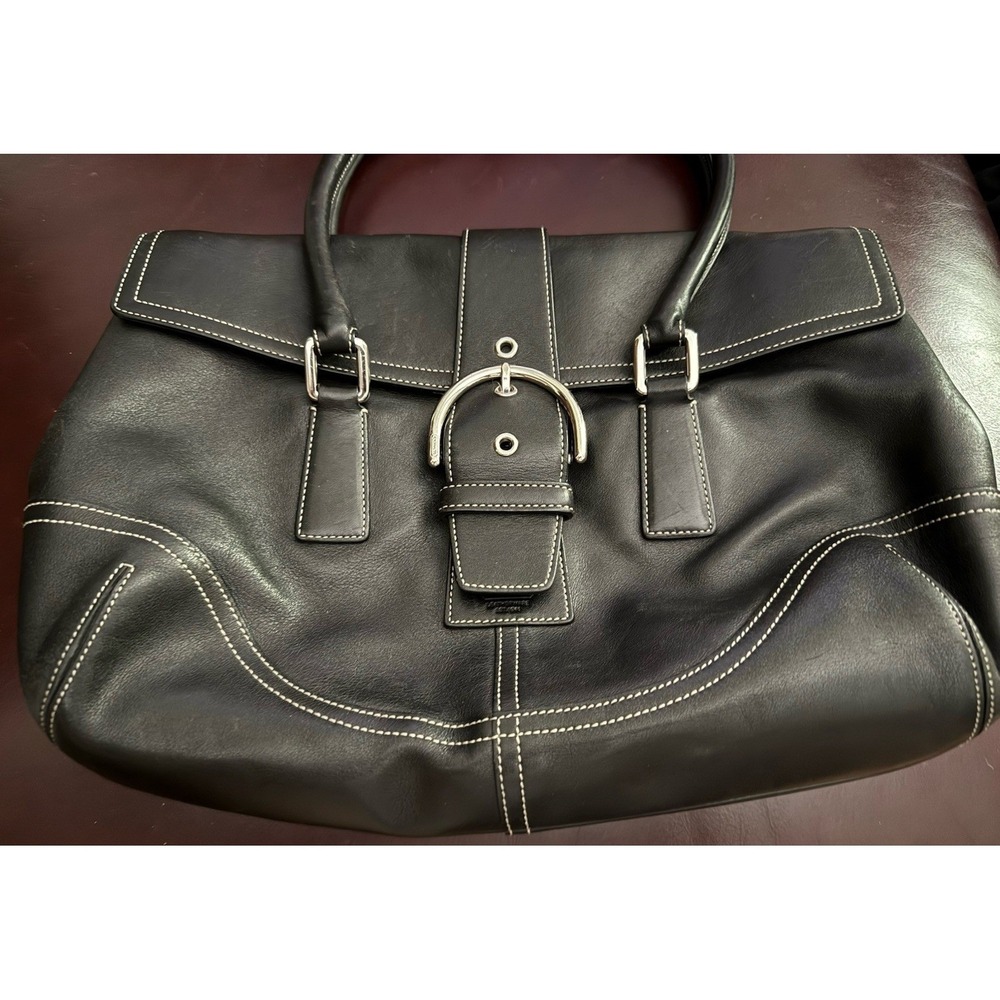 Coach Hampton Soho Satchel Purse‎ Black Supple Leather Luxury Chic Timeless - Picture 3 of 11